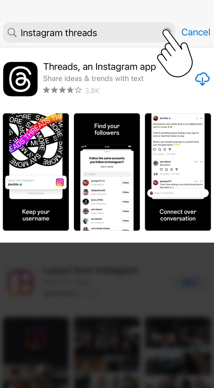 Type Instagram threads in the Search tab of iOS app store