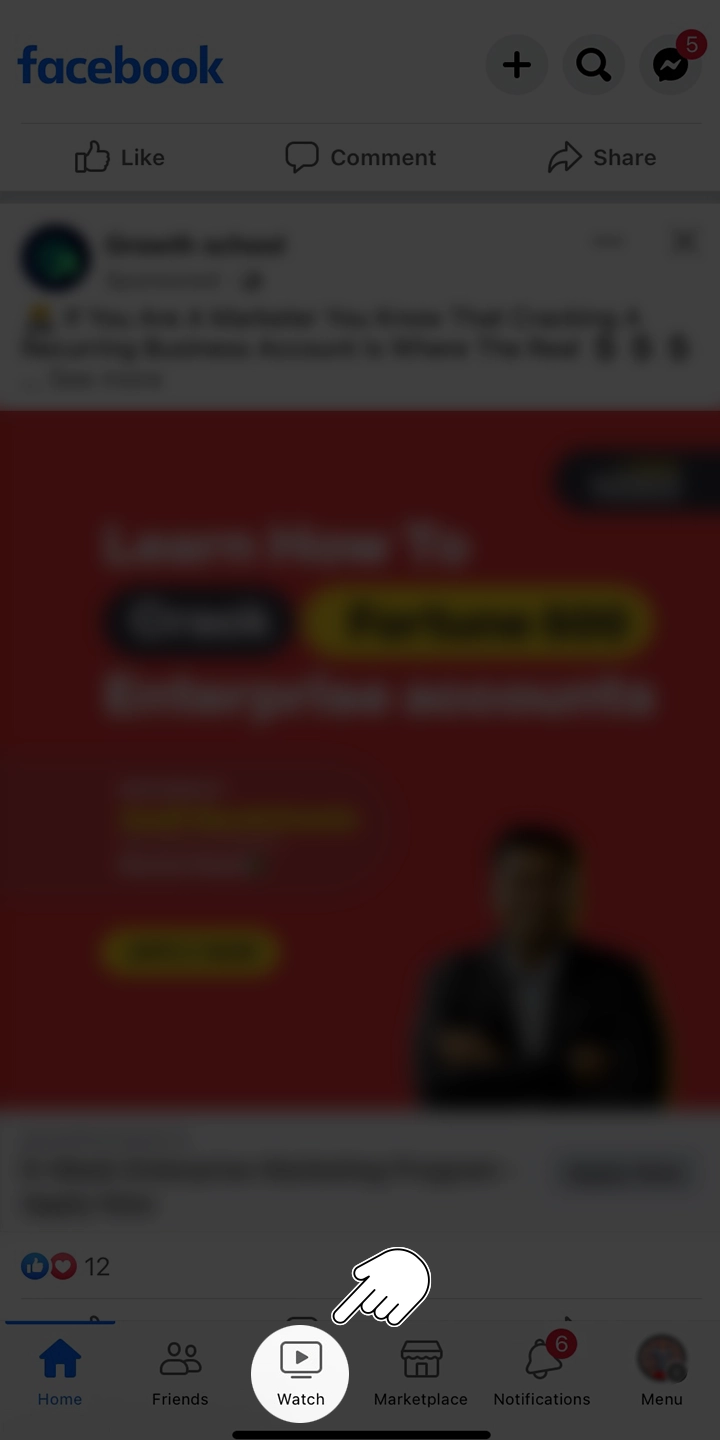 Watch option in facebook app in Iphone