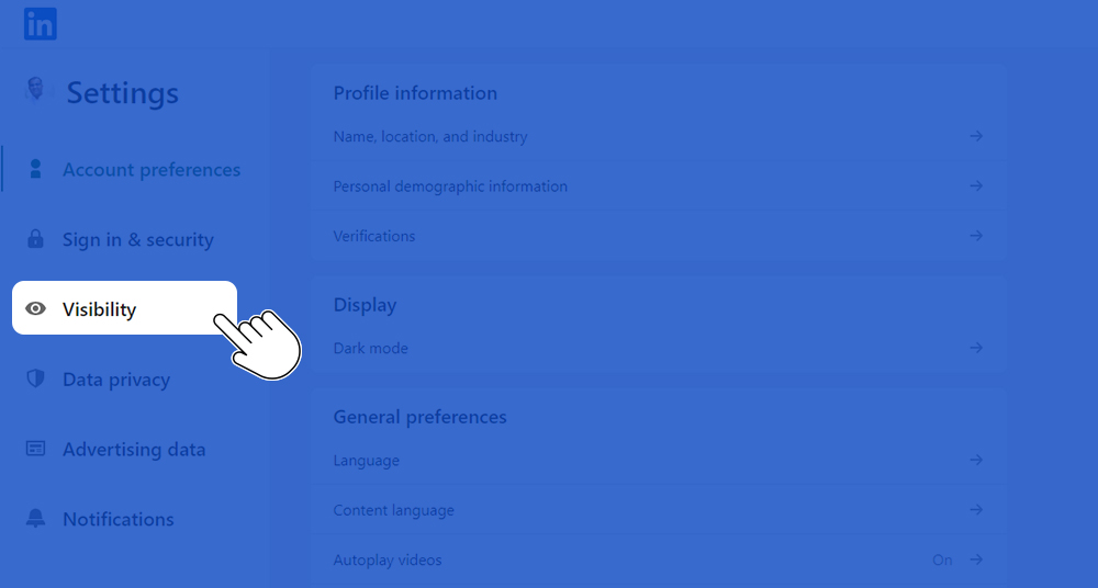 Select visibility section in LinkedIn